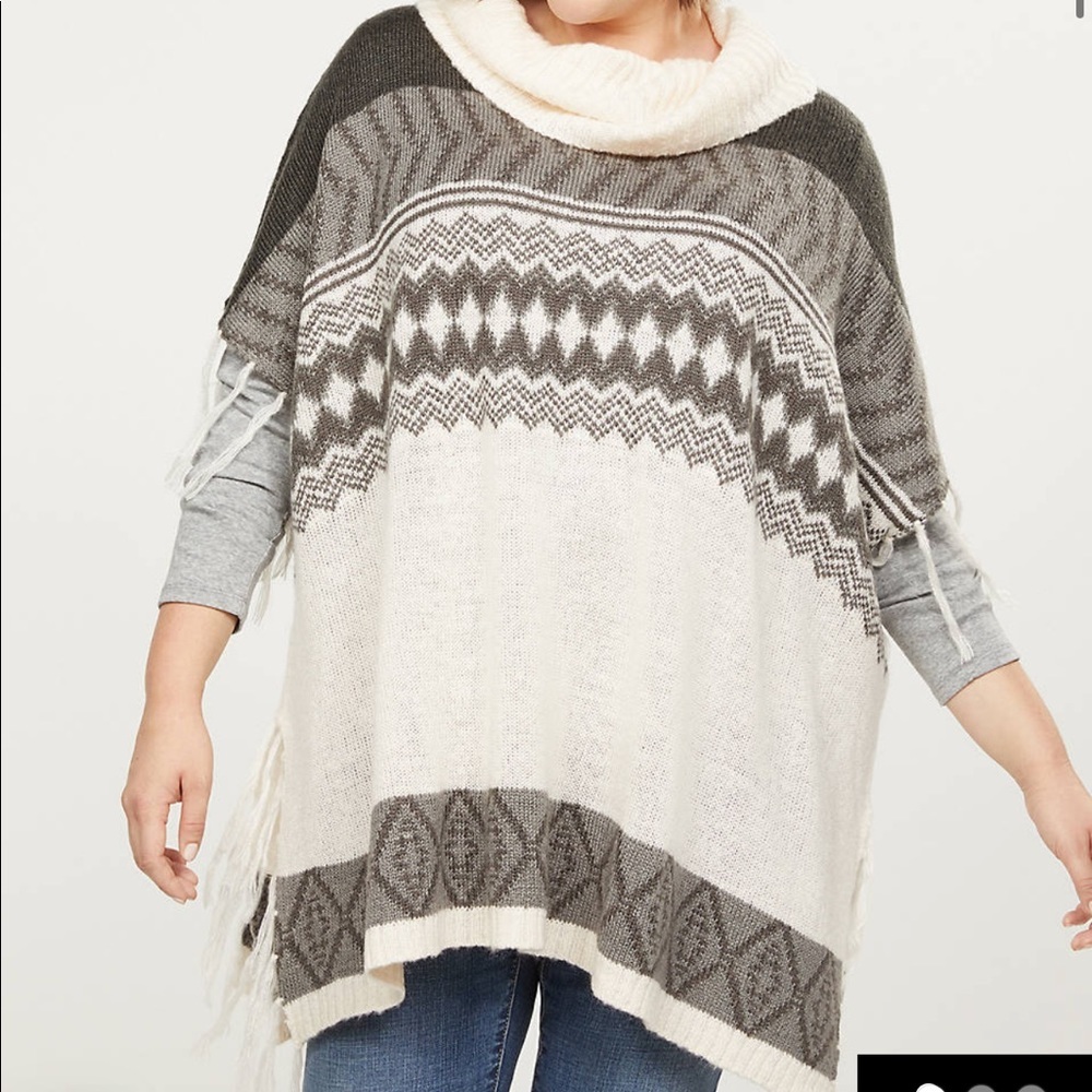 NWT lane Bryant cowl neck fair isle poncho - Picture 2 of 3